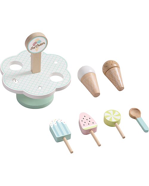 Tooky Toy Wooden Ice Cream Set - 9 Pieces - 15 x 15 x 16.4 cm - 3+ Years Wooden Food