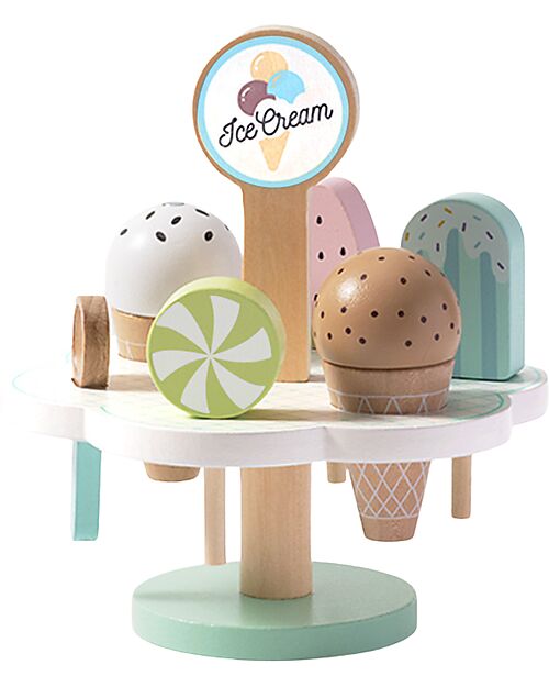 Tooky Toy Wooden Ice Cream Set - 9 Pieces - 15 x 15 x 16.4 cm - 3+ Years Wooden Food