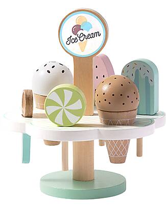 Tooky Toy Wooden Ice Cream Set - 9 Pieces - 15 x 15 x 16.4 cm - 3+ Years Wooden Food