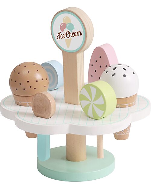 Tooky Toy Wooden Ice Cream Set - 9 Pieces - 15 x 15 x 16.4 cm - 3+ Years Wooden Food
