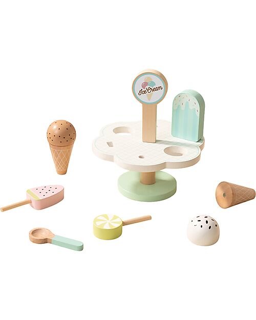 Tooky Toy Wooden Ice Cream Set - 9 Pieces - 15 x 15 x 16.4 cm - 3+ Years Wooden Food