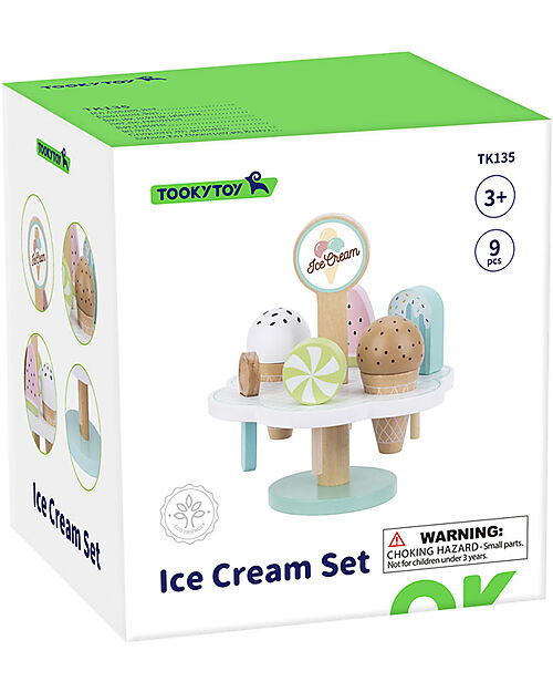 Tooky Toy Wooden Ice Cream Set - 9 Pieces - 15 x 15 x 16.4 cm - 3+ Years Wooden Food