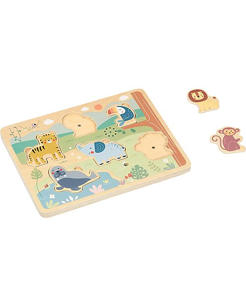 Tooky Toy Wooden Interlocking Sound Puzzle - Animals - 29.5 x 21.5 x 1.5 cm - 18m+ Wooden Stacking Toys