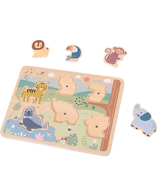 Tooky Toy Wooden Interlocking Sound Puzzle - Animals - 29.5 x 21.5 x 1.5 cm - 18m+ Wooden Stacking Toys
