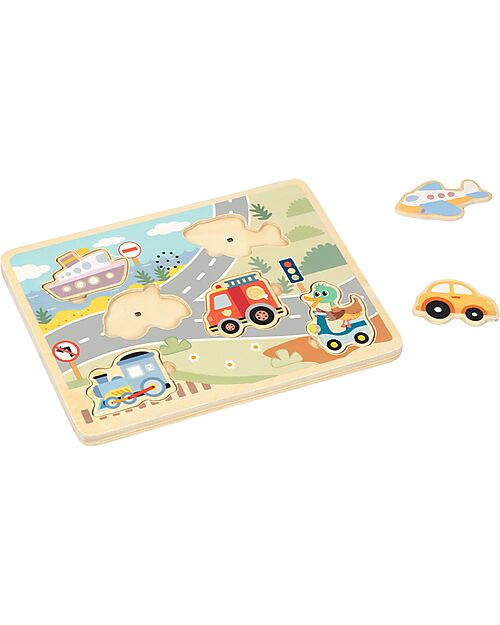 Tooky Toy Wooden Interlocking Sound Puzzle - Vehicles - 29.5 x 21.5 x 1.5 cm - 18m+ Wooden Stacking Toys