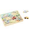 Tooky Toy Wooden Interlocking Sound Puzzle - Vehicles - 29.5 x 21.5 x 1.5 cm - 18m+ Wooden Stacking Toys