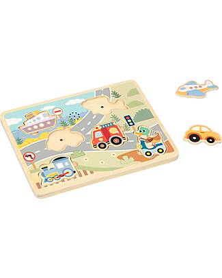 Tooky Toy Wooden Interlocking Sound Puzzle - Vehicles - 29.5 x 21.5 x 1.5 cm - 18m+ Wooden Stacking Toys