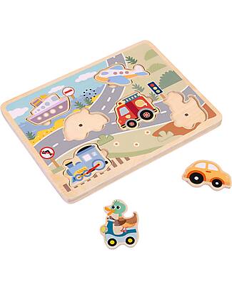 Tooky Toy Wooden Interlocking Sound Puzzle - Vehicles - 29.5 x 21.5 x 1.5 cm - 18m+ Wooden Stacking Toys