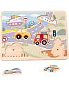 Tooky Toy Wooden Interlocking Sound Puzzle - Vehicles - 29.5 x 21.5 x 1.5 cm - 18m+ Wooden Stacking Toys