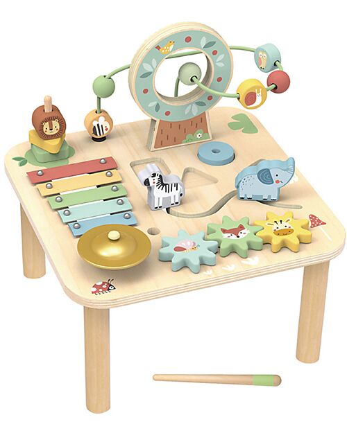 Tooky Toy Wooden Multi-Activity Table - Forest - 29.5 x 29.5 x 27.7 cm - From 18 Months Sensory Games_