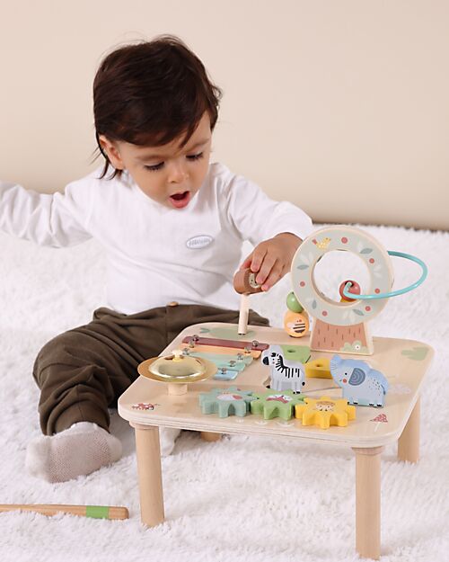 Tooky Toy Wooden Multi-Activity Table - Forest - 29.5 x 29.5 x 27.7 cm - From 18 Months Sensory Games_