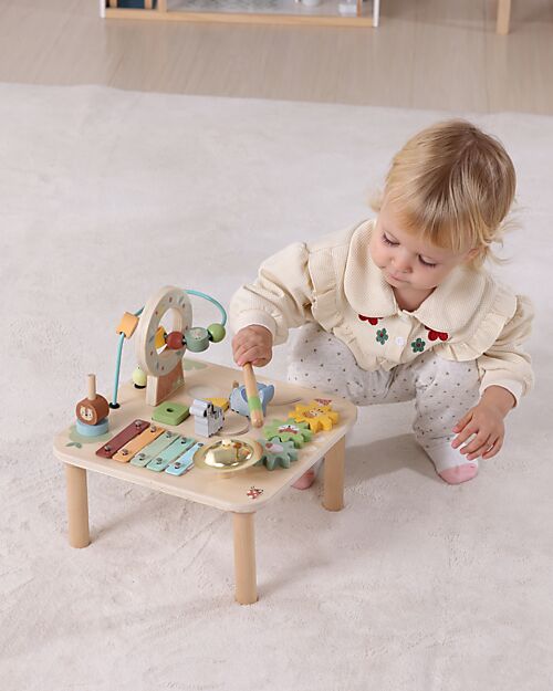 Tooky Toy Wooden Multi-Activity Table - Forest - 29.5 x 29.5 x 27.7 cm - From 18 Months Sensory Games_