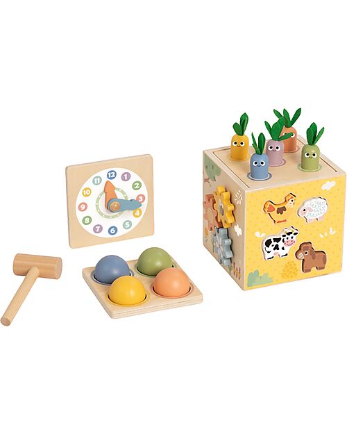 Tooky Toy Wooden Multiactivity Cube - 27 Pieces - 14.5 cm - 18m+ Sensory Games_