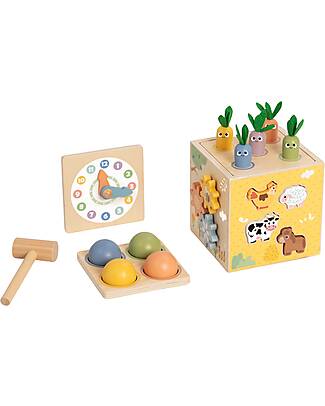 Tooky Toy Wooden Multiactivity Cube - 27 Pieces - 14.5 cm - 18m+ Sensory Games_