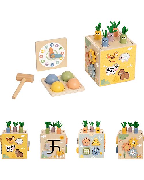 Tooky Toy Wooden Multiactivity Cube - 27 Pieces - 14.5 cm - 18m+ Sensory Games_