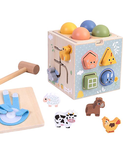 Tooky Toy Wooden Multiactivity Cube - 27 Pieces - 14.5 cm - 18m+ Sensory Games_
