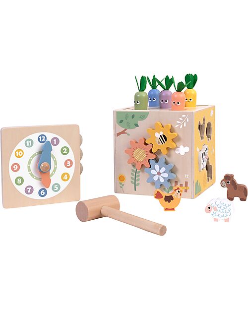 Tooky Toy Wooden Multiactivity Cube - 27 Pieces - 14.5 cm - 18m+ Sensory Games_