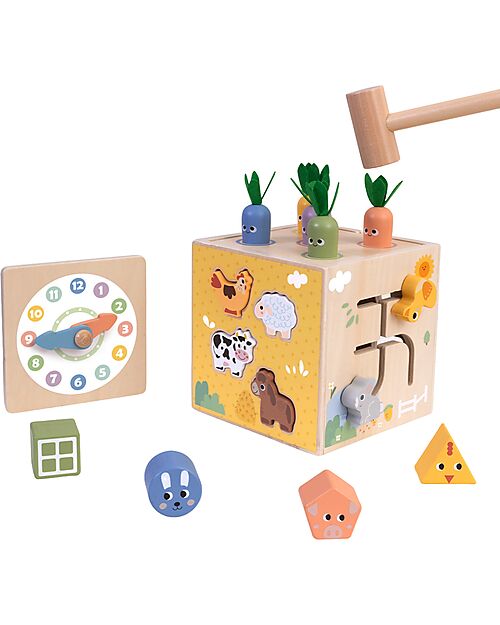Tooky Toy Wooden Multiactivity Cube - 27 Pieces - 14.5 cm - 18m+ Sensory Games_