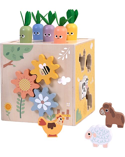 Tooky Toy Wooden Multiactivity Cube - 27 Pieces - 14.5 cm - 18m+ Sensory Games_