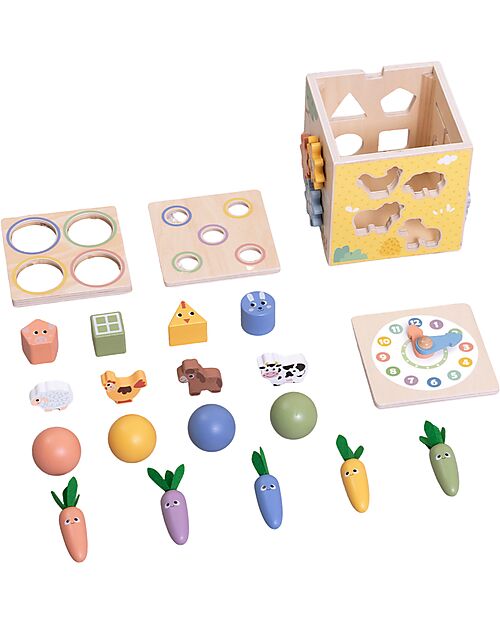 Tooky Toy Wooden Multiactivity Cube - 27 Pieces - 14.5 cm - 18m+ Sensory Games_