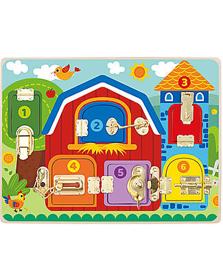 Tooky Toy Wooden Multiactivity Panel - Latches - 40 x 30 x 3.5 cm - 3+ Years Sensory Games_