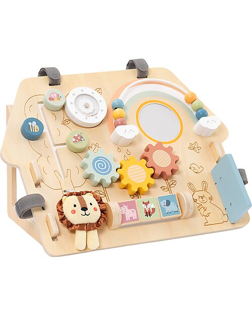 Tooky Toy Wooden Multiactivity Panel - Reclining - 40 x 4 x 30 cm - 12m+ Sensory Games_