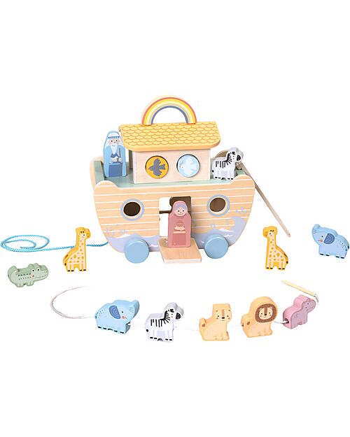 Tooky Toy Wooden Noah’s Ark - 26 x 17 x 20.5 cm - From 24 Months - Includes 22 Pieces Wooden Animals