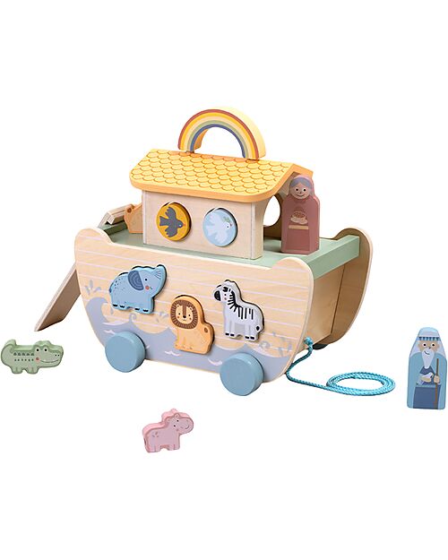Tooky Toy Wooden Noah’s Ark - 26 x 17 x 20.5 cm - From 24 Months - Includes 22 Pieces Wooden Animals