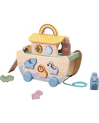 Tooky Toy Wooden Noah’s Ark - 26 x 17 x 20.5 cm - From 24 Months - Includes 22 Pieces Wooden Animals