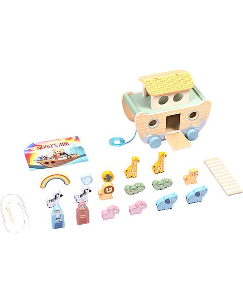 Tooky Toy Wooden Noah’s Ark - 26 x 17 x 20.5 cm - From 24 Months - Includes 22 Pieces Wooden Animals