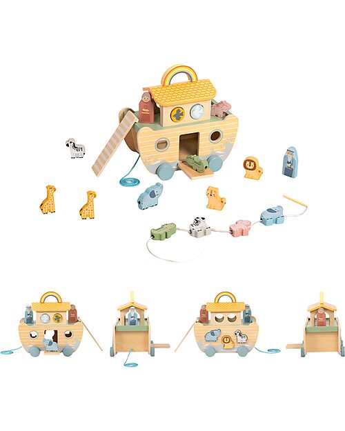 Tooky Toy Wooden Noah’s Ark - 26 x 17 x 20.5 cm - From 24 Months - Includes 22 Pieces Wooden Animals