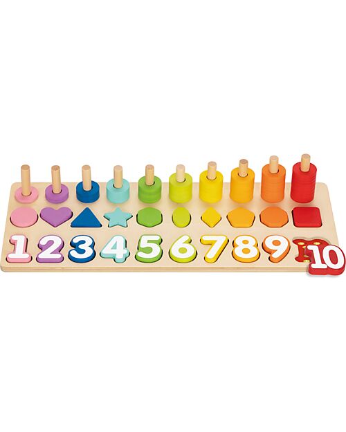 Tooky Toy Wooden Numeric Stacking Abacus - 44.9 x 17.6 x 10 cm - From 18 Months - Includes 76 Pieces STEM toys