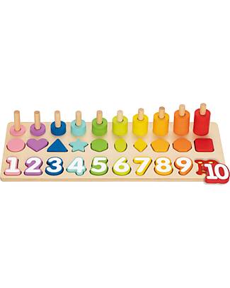 Tooky Toy Wooden Numeric Stacking Abacus - 44.9 x 17.6 x 10 cm - From 18 Months - Includes 76 Pieces STEM toys