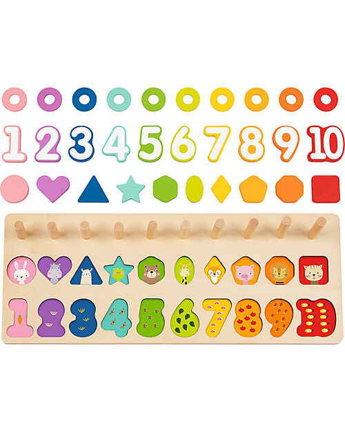 Tooky Toy Wooden Numeric Stacking Abacus - 44.9 x 17.6 x 10 cm - From 18 Months - Includes 76 Pieces STEM toys