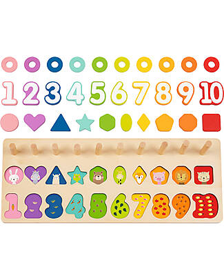 Tooky Toy Wooden Numeric Stacking Abacus - 44.9 x 17.6 x 10 cm - From 18 Months - Includes 76 Pieces STEM toys