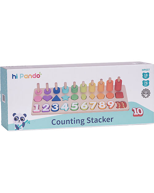 Tooky Toy Wooden Numeric Stacking Abacus - 44.9 x 17.6 x 10 cm - From 18 Months - Includes 76 Pieces STEM toys