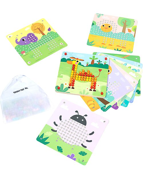 Tooky Toy Wooden Pattern Pegs Game - 222 Pieces - 22.5 x 22.5 x 1.5 cm - 3+ Years Wooden Stacking Toys