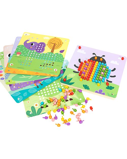 Tooky Toy Wooden Pattern Pegs Game - 222 Pieces - 22.5 x 22.5 x 1.5 cm - 3+ Years Wooden Stacking Toys