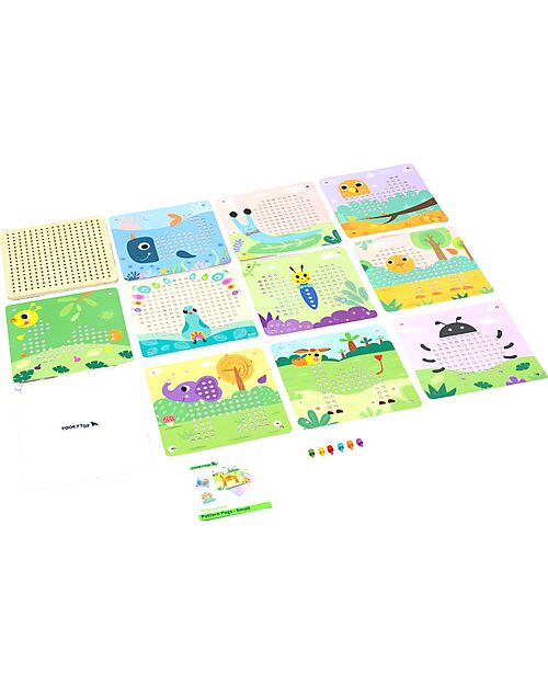 Tooky Toy Wooden Pattern Pegs Game - 222 Pieces - 22.5 x 22.5 x 1.5 cm - 3+ Years Wooden Stacking Toys