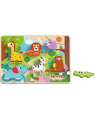 Tooky Toy Wooden Peg Puzzle - Animals - 29.5 x 21 cm - From 12 Months Wooden Stacking Toys