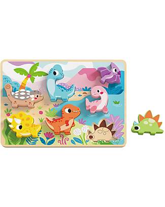 Tooky Toy Wooden Peg Puzzle - Dinosaur - 29.5 x 21 cm - From 12 Months Wooden Stacking Toys