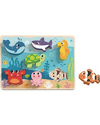 Tooky Toy Wooden Peg Puzzle - Ocean - 29.5 x 21 cm - From 12 Months Wooden Stacking Toys