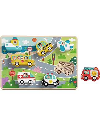 Tooky Toy Wooden Peg Puzzle - Transportation - 29.5 x 21 cm - From 12 Months Wooden Stacking Toys