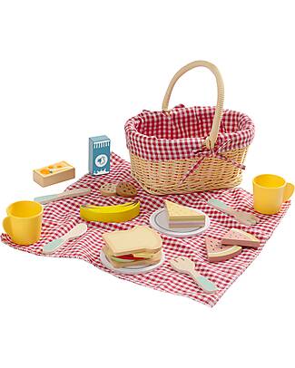 Tooky Toy Wooden Picnic Basket - 23 Pieces - 22 x 15 x 25 cm - 3+ Years Wooden Food