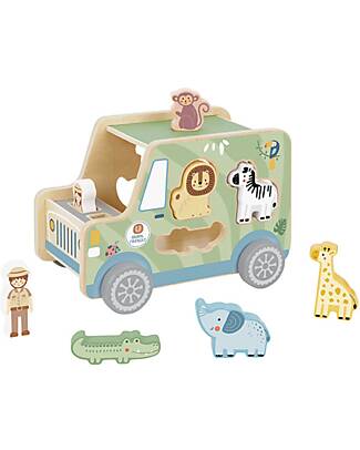 Tooky Toy Wooden Shape Sorting Game - Animal Jeep - 26 x 16.3 x 17.7 cm - From 18 Months Wooden Stacking Toys