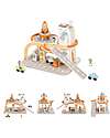 Tooky Toy Wooden Space Station - 39.5 x 29.5 x 29 cm - From 3 Years - Includes 14 Pieces Wooden Toy Cars, Trains & Trucks