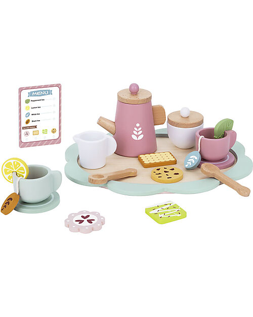 Tooky Toy Wooden Tea Set - 21 Pieces - 27.4 x 19 x 9.7 cm - 3+ Years Wooden Food