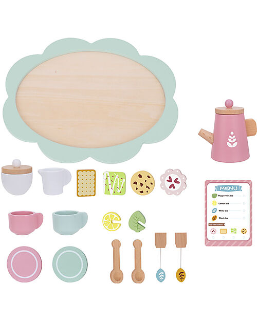 Tooky Toy Wooden Tea Set - 21 Pieces - 27.4 x 19 x 9.7 cm - 3+ Years Wooden Food
