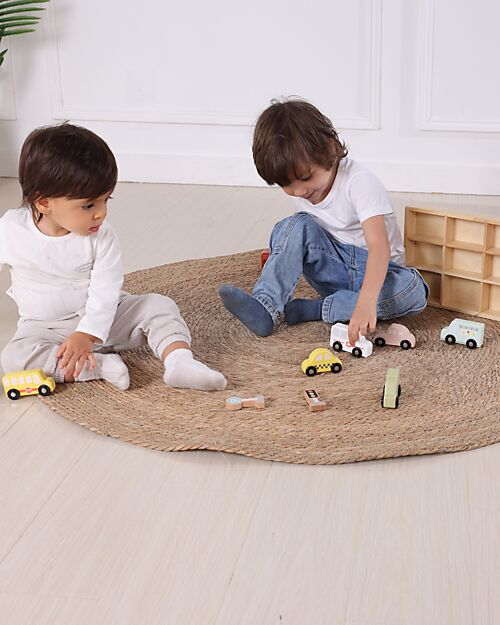 Tooky Toy Wooden Traffic Signs and Transportation Set - 30 x 22 x 4.3 cm - From 3 Years - Includes 12 Pieces Wooden Toy Cars, Trains & Trucks