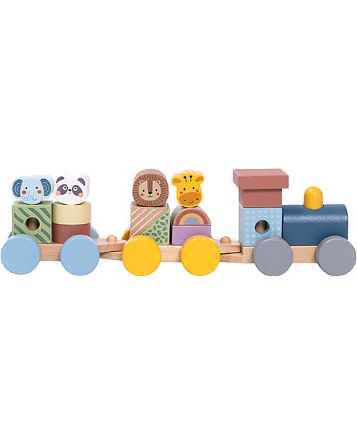 Tooky Toy Wooden Train - Animals - 16 Pieces - 31.9 x 7 x 9.1 cm - 18m+ Wooden Toy Cars, Trains & Trucks
